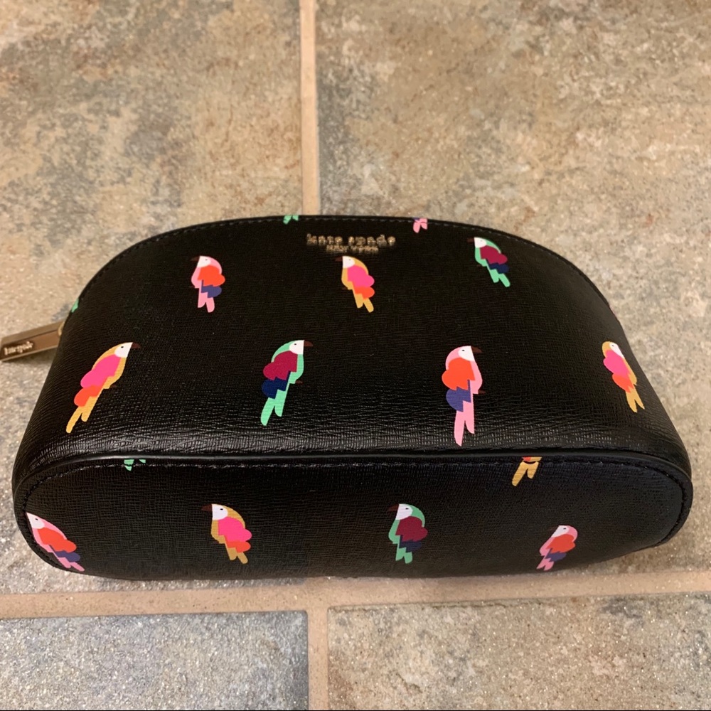 KATE SPADE MEDIUM DOME COSMETIC FLOCK PARTY BLACK - Picture 2 of 6